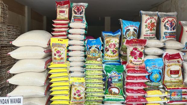 Stok beras aman di sejumlah kios beras daerah DKI Jakarta, Selasa (4/6/2024). (CNBC Indonesia/Martyasari)