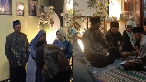 Foto lamaran sekaligus akad nikah pasangan Khofifatul Azizah dan Dimas Candra Adhitiya, kisah keduanya langsung viral di media sosial