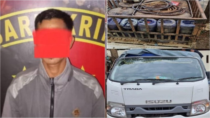 Tersangka AW dan barang bukti diamankan polisi.