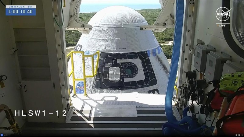 The Boeing Starliner capsule is shown at Space Launch Complex 41 Wednesday, June 5, 2024, in Cape Canaveral, Fla. NASA astronauts Butch Wilmore  and Suni Williamsare are scheduled to liftoff on the Boeing Starliner capsule for a trip to the international space station. (NASA via AP)