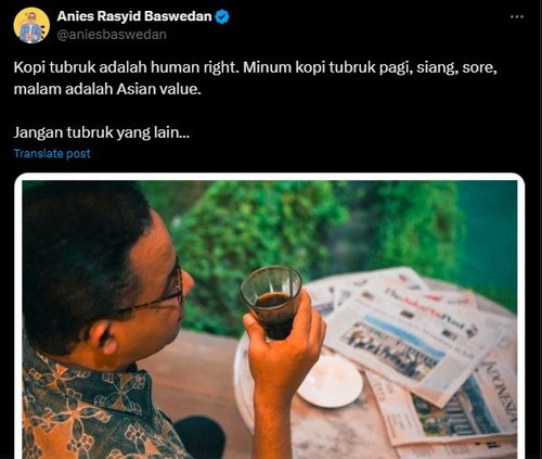 Tangkapan layar unggahan Anies Baswedan yang menyinggung istilah Asian value lewat akunn X.
