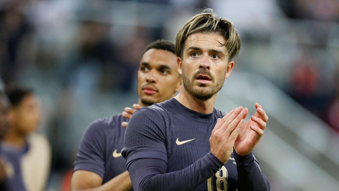 NEWCASTLE UPON TYNE, ENGLAND - JUNE 3: Jack Grealish of England applauds the fans after the international friendly match between England and Bosnia & Herzegovina at St James Park on June 3, 2024 in Newcastle upon Tyne, England. (Photo by Richard Sellers/Sportsphoto/Allstar via Getty Images)