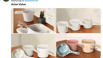 Masih pakai gayung yang menjadi asian value... Foto: Twitter