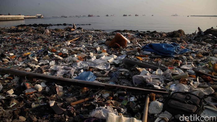 Potret Sampah Plastik Penuhi Pantai Cilincing Sampah plastik memenuhi kawasan pantai di Cilincing, Jakarta Utara. Begini potretnya.