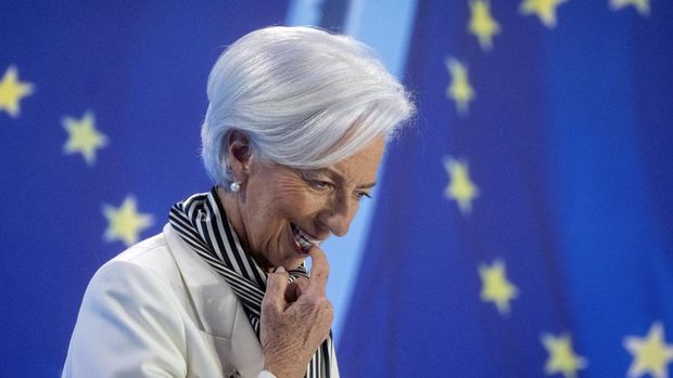 Presiden Bank Sentral Eropa, Christine Lagarde, menghadiri konferensi pers usai pertemuan dewan pemerintahan ECB di Frankfurt, Jerman, Kamis, 25 Januari 2024. (AP Photo/Michael Probst)
