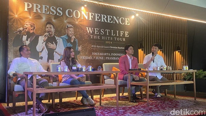 Sesi jumpa pers jelang konser Westlife The Hits Tour 2024, Jumat (7/6/2024).