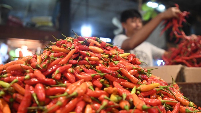 Pedagang menimbang cabai rawit merah di Pasar Senen, Jakarta, Senin (10/6/2024). Berdasarkan data Pusat Informasi Harga Pangan Strategis (PIHPS) Nasional yang diakses pukul 15.15 WIB, menjelang Idul Adha, harga rata-rata nasional cabai rawit merah melambung tinggi menjadi Rp57.900 perkilogram atau naik 8,73 persen dibanding hari sebelumnya. ANTARA FOTO/Akbar Nugroho Gumay/rwa.