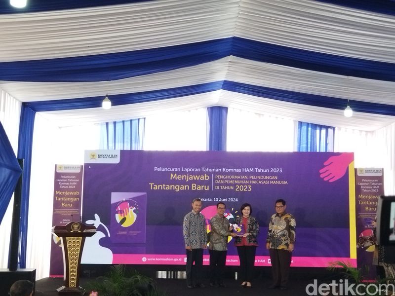 Komnas HAM menyampaikan laporan kerja tahun 2023. (Kurniawan Fadilah/detikcom)