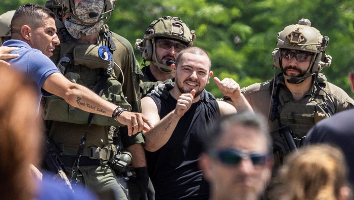 Almog Meir Jan, a released hostage reacts, after the military said that Israeli forces have rescued four hostages alive from the central Gaza Strip on Saturday, in Ramat Gan, Israel June 8, 2024. REUTERS/Marko Djurica
