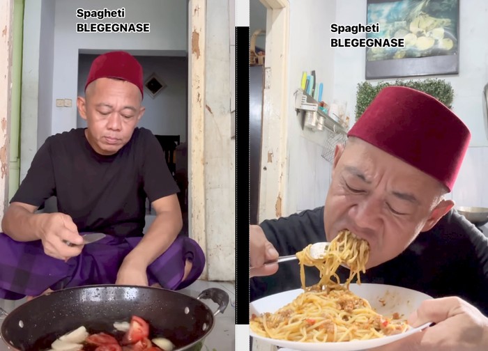 Nyak Kopsah Bikin Spaghetti Blegegnase, Pakai Daun Bawang hingga Seledri!