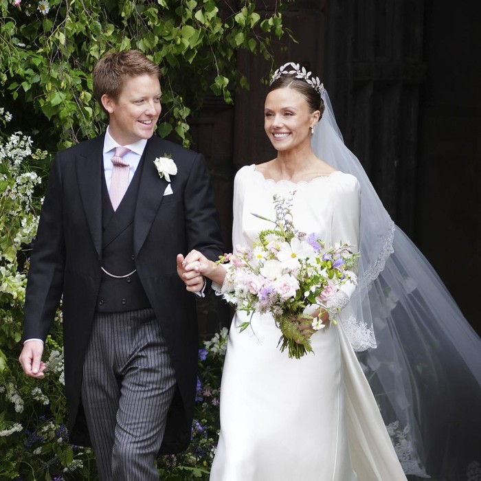 Britains Prince William, center, leaves Chester Cathedral after the wedding of Olivia Henson and Hugh Grosvenor, the Duke of Westminster, Friday June 7, 2024. (Peter Byrne/PA via AP)