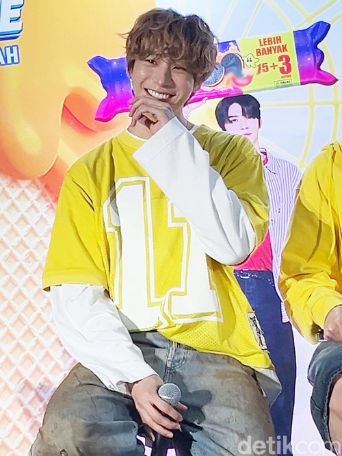 Anton RIIZE saat konferensi pers Meet & Greet RIIZE di Jakarta, Sabtu (8/6/2024), di Beach City International Stadium (BCIS) Ancol, Jakarta Utara.