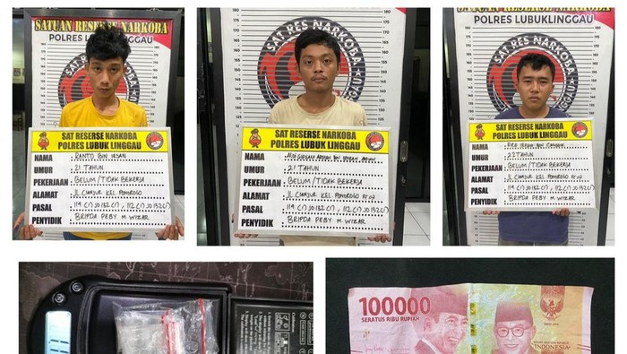 Ketiga tersangka pengedar narkoba di Lubuklinggau diamankan polisi.