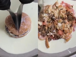Bikin Mual! Racikan Es Krim Gulung Ini Pakai Beef Burger