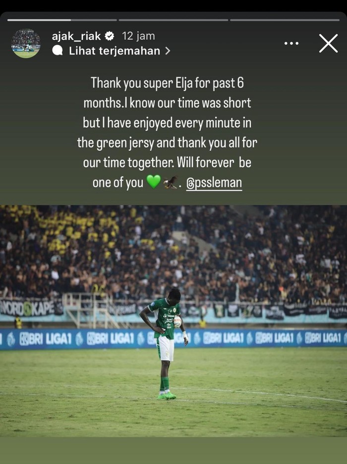 Tangkapan layar salam perpisahan Ajak Riak ke PSS Sleman. Foto diunggah Rabu (12/6/2024).
