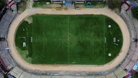 Foto udara kondisi stadion Haji Agus Salim yang sedang dalam perbaikan, Selasa (11/6/2024).