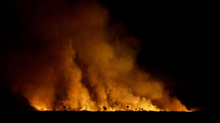 BRAZIL-FIRES/ Smoke from a fire rises into the air in the Pantanal, the world's largest wetland, in Corumba, Mato Grosso do Sul state, Brazil, June 12, 2024. REUTERS/Ueslei Marcelino