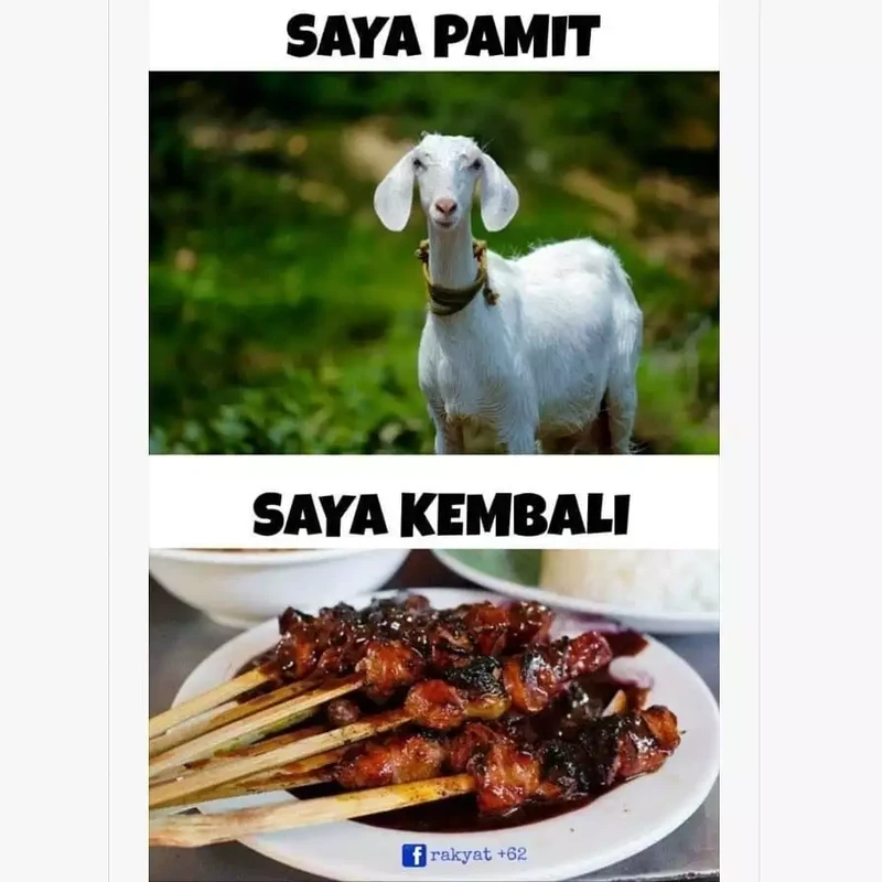 Saat lebaran Idul Adha, hampir setiap rumah pasti memiliki stok daging kambing. Berikut ini meme lucu soal menu spesial Idul Adha.