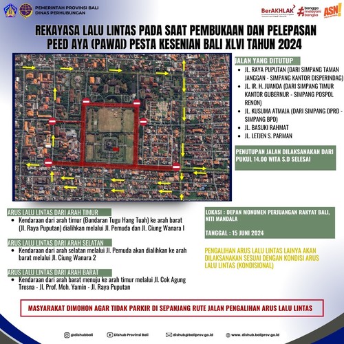 Rekayasa lalu lintas di Lapangan Niti Mandala Renon, Sabtu (15/6/2024).