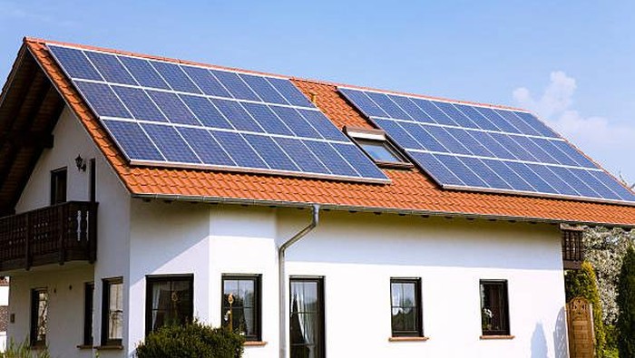 House with solar panels.