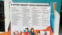 Kedai Swadharma merupakan tempat relokasi penjual makanan kaki lima yang sebelumnya tidak teratur. Di sini ada sekitar 74 tenant sebagai pilihan.
