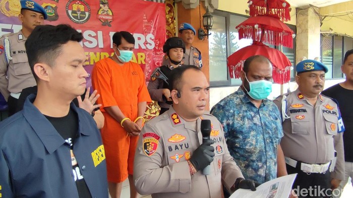 Konfrensi pers penatapan tersangka kasus kebakaran gudang LPG di Mapolresta Denpasar, Sabtu (15/6/2024).