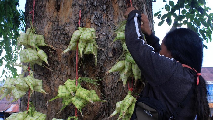 Seorang pedagang menganyam janur menjadi bungkus ketupat untuk dijual di Pontianak, Kalimantan Barat, Sabtu (15/6/2024). Pedagang setempat menjual bungkus ketupat dari janur kelapa itu seharga Rp8 ribu per ikat berisi sepuluh bungkus. ANTARA FOTO/Jessica Wuysang/aww.