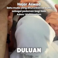 Hajar Aswad merupakan batu yang terletak di salah satu sudut Kabah, tepatnya di sebelah tenggara. Banyak jemaah umrah dan haji ingin mencium Hajar Aswad termasuk Atta dan Aurel. Mereka harus berdesak-desakan dengan jemaah haji lainnya untuk bica mencium Hajar Aswad. Foto: Dok. Instagram/TikTok Atta Halilintar