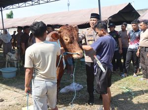 Polisi Sidoarjo Sembelih dan Salurkan 21 Sapi dan 55 Kambing ke Masyarakat