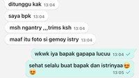Akun x @Nuna_Hope94 membagikan isi chat dengan sopir ojol saat memesankan makanan untuknya. Sopir tersebut mengirimkan foto sang istri kepada kustomer.  Foto: X