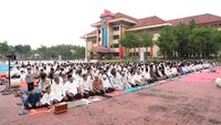 Suasana shalat Idul Adha di Mapolda Sumut. Dokumen Humas Polda Sumut