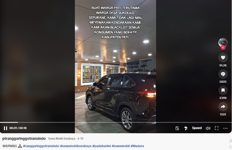 Rental mobil blacklist KTP Pati.