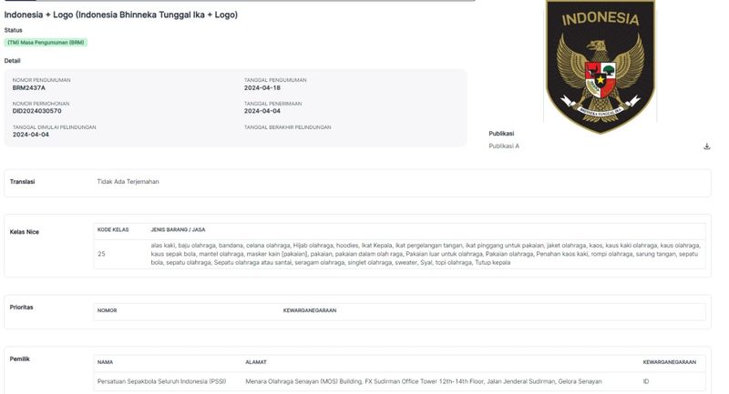 Tangkapan layar situs Pangkalan Data Kekayaan Intelektual