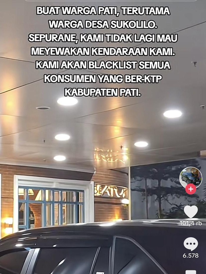 Unggahan TikTok PT Rangga Ringgo Transindo blacklist customer asal Pati.