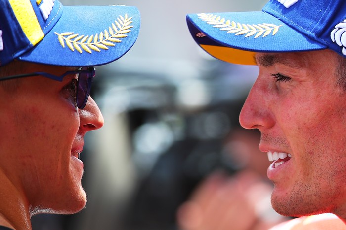 BARCELONA, SPAIN - JUNE 04: Fabio Quartararo of France and Monster Energy Yamaha MotoGP and Aleix Espargaro of Spain and Aprilia Racing  at Circuit de Barcelona-Catalunya on June 04, 2022 in Barcelona, Spain. (Photo by Eric Alonso/Getty Images)