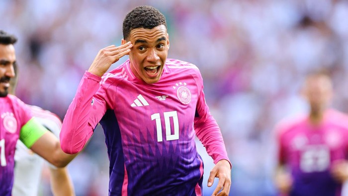 STUTTGART, GERMANY - JUNE 19: Jamal Musiala of Germany celebrates scoring a goal during the UEFA EURO 2024 group stage match between Germany and Hungary at Stuttgart Arena on June 19, 2024 in Stuttgart, Germany.(Photo by PressFocus/MB Media/Getty Images)
