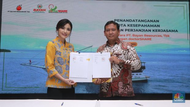 Penandatanganan Nota Kesepahaman dan Perjanjian Kerjasama antara PT.Bayan Resources, Tbk dengan doctorSHARE. (CNBC Indonesia/Muhammad Sabki)
