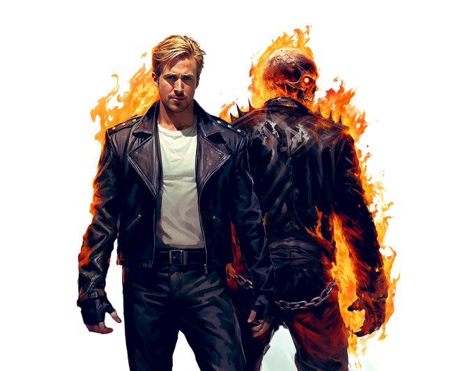 Ilustrasi Ryan Gosling sebagai Ghost Rider.