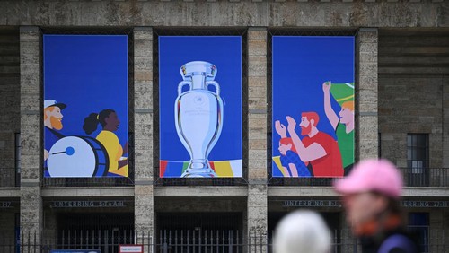 A view shows an Euro 2024 logo at the Olympic Stadium (Olympiastadion Berlin) ahead of the UEFA Euro 2024 in Berlin, Germany May 30, 2024.  REUTERS/Annegret Hilse