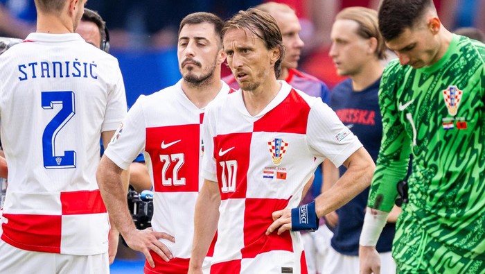 HAMBURG, GERMANY - JUNE 19: Luka Modric of Croatia looks on after draw during the UEFA EURO 2024 group stage match between Croatia and Albania at Volksparkstadion on June 19, 2024 in Hamburg, Germany. (Photo by Mateusz Slodkowski/Getty Images)