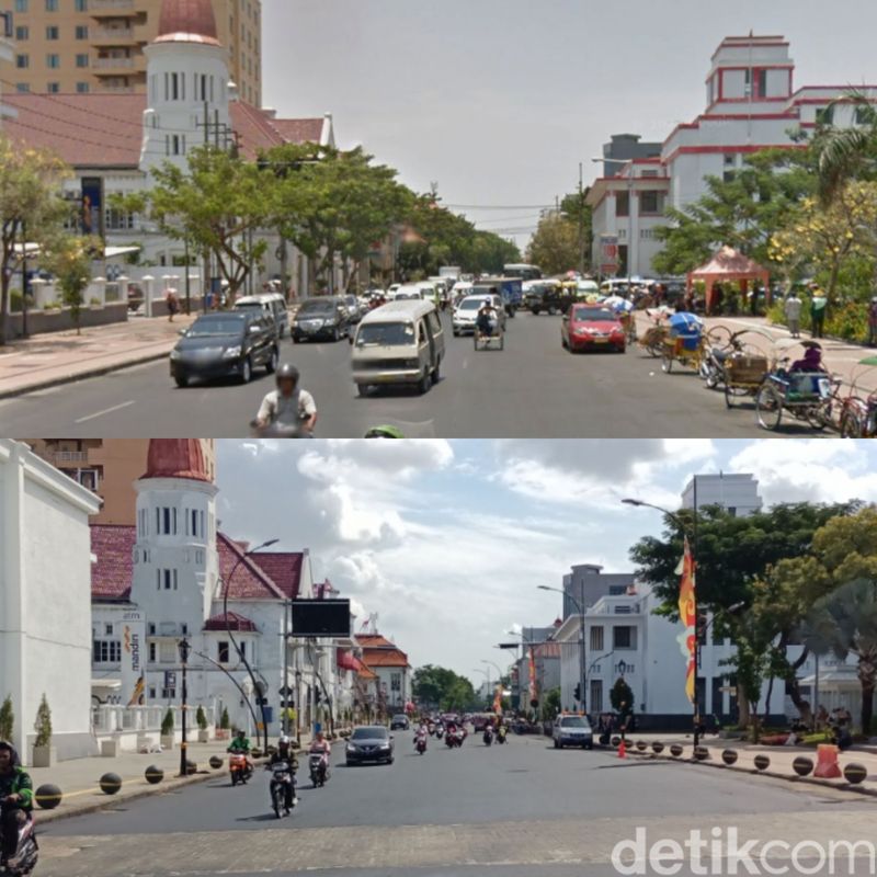 Potret Jalan Rajawali tahun 2014 (atas) vs 2024 (bawah).