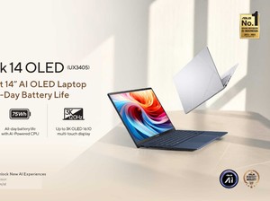 ASUS Zenbook 14 OLED UX3405, Laptop AI Tipis, Ringan & Layar Sentuh 3K
