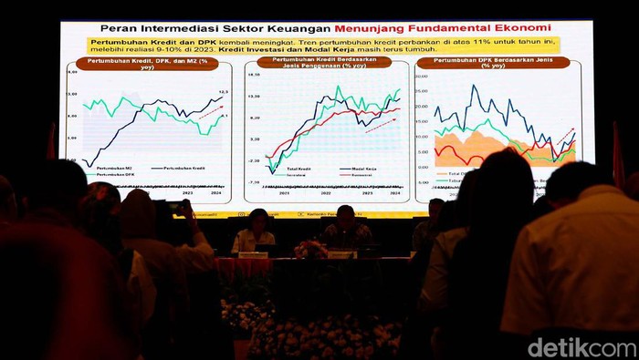 Menko Perekonomian Airlangga Hartarto, Menkeu Sri Mulyani, dan tim Prabowo menggelar konpers terkait kondisi fundamental ekonomi terkini serta RAPBN 2025.