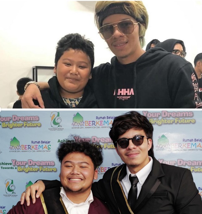 Potret Atta bersama salah satu teman seangkatannya saat masih bersekolah vs saat keduanya lulus SMA. Foto: Instagram/@attahalilintar