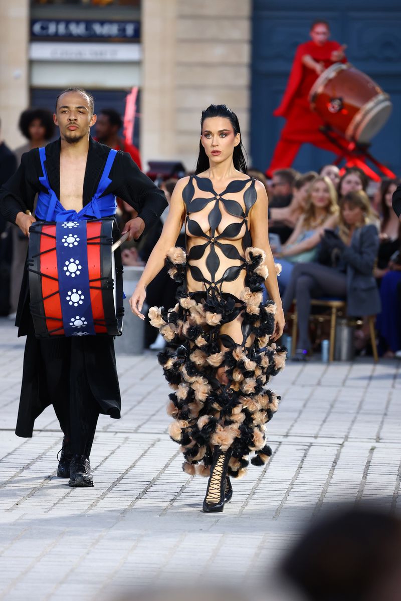 PARIS, FRANCE - JUNE 23: Katy Perry walks the runway during Vogue World: Paris at Place Vendome on June 23, 2024 in Paris, France. (Photo by Marc Piasecki/Getty Images for Vogue)