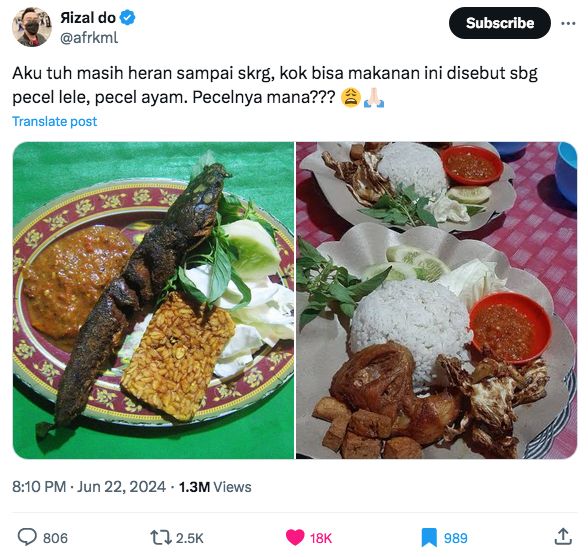Penampakan Pecel Lele dan Ayam di Jakarta Bikin Orang Jawa Bingung