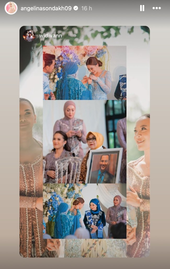 Di sebelah Reza Artamevia, Angelina juga ikut berdiri mendampingi Aaliyah di prosesi kalungan dan seserahan.  Foto: Instagram/@angelinasondakh09
