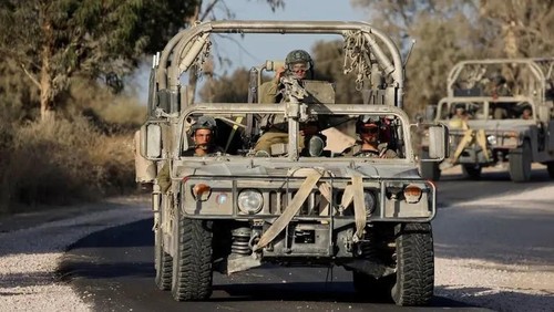 Israeli military jeeps manoeuvre near the Israel-Gaza border, amid the Israel-Hamas conflict, in Israel, June 24, 2024. (Reuters)
