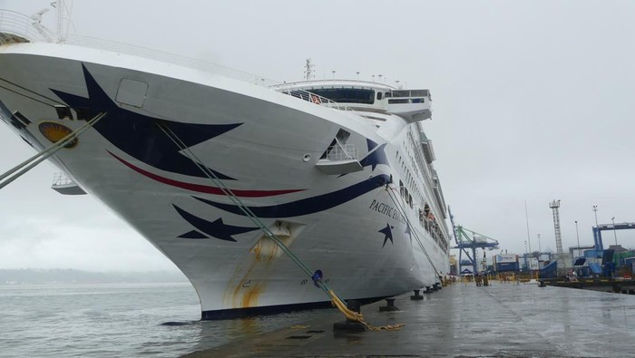 Sejumlah wisatawan mancanegara keluar dari kapal pesiar Pacific Explore asal Australia saat sandar di Pelabuhan Yos Sudarso Ambon, Selasa (25/6/2024).  Kapal tersebut membawa sebanyak 2.000 wisatawan mancanegara dan mereka akan mengunjungi sejumlah objek wisata yang ada di kota Ambon sebelum melanjutkan perjalannya ke Sydney, Australia. ANTARA FOTO/Alfian Sanusi/YU