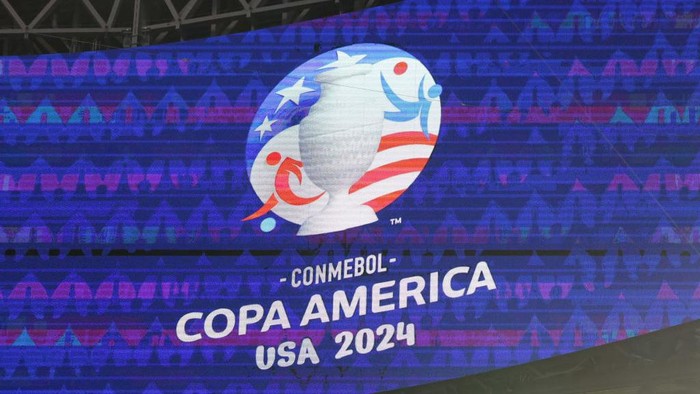 ATLANTA, GA - JUNE 20: A general view of the CONMEBOL Copa America logo during the CONMEBOL Copa America match between Argentina and Canada on June 20, 2024 at Mercedes Benz Stadium in Atlanta, Georgia. (Photo by Michael Wade/Icon Sportswire via Getty Images)
